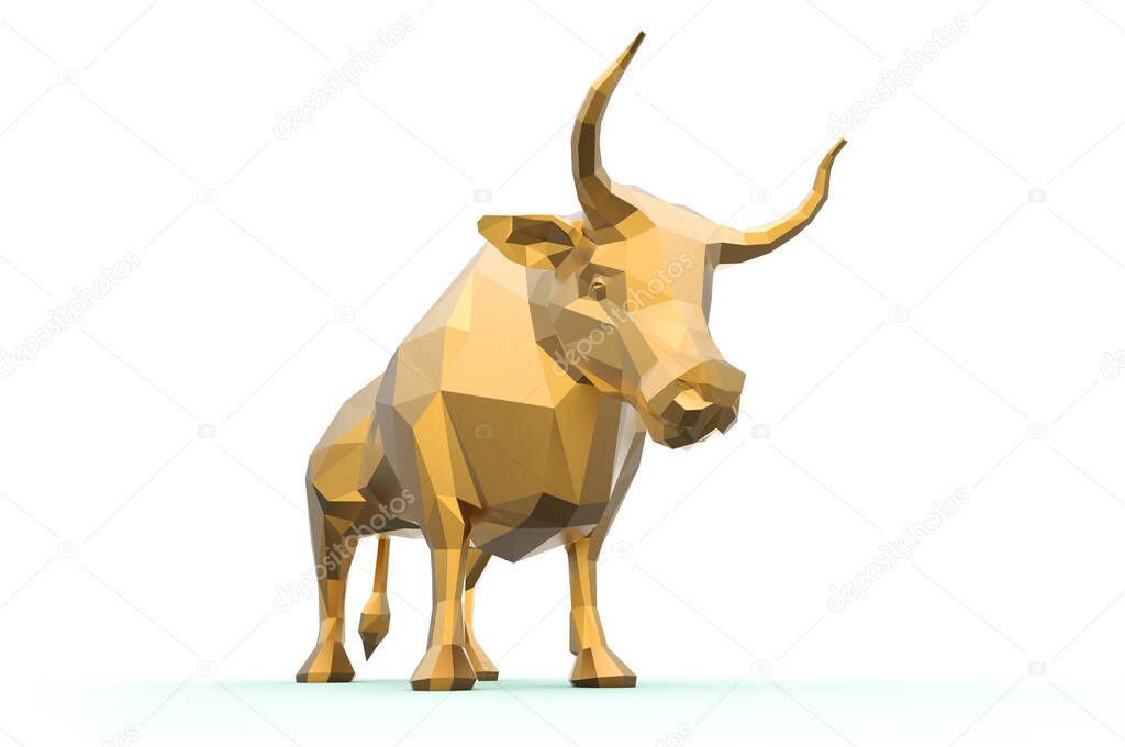 3D polygonal bull isolated on white background