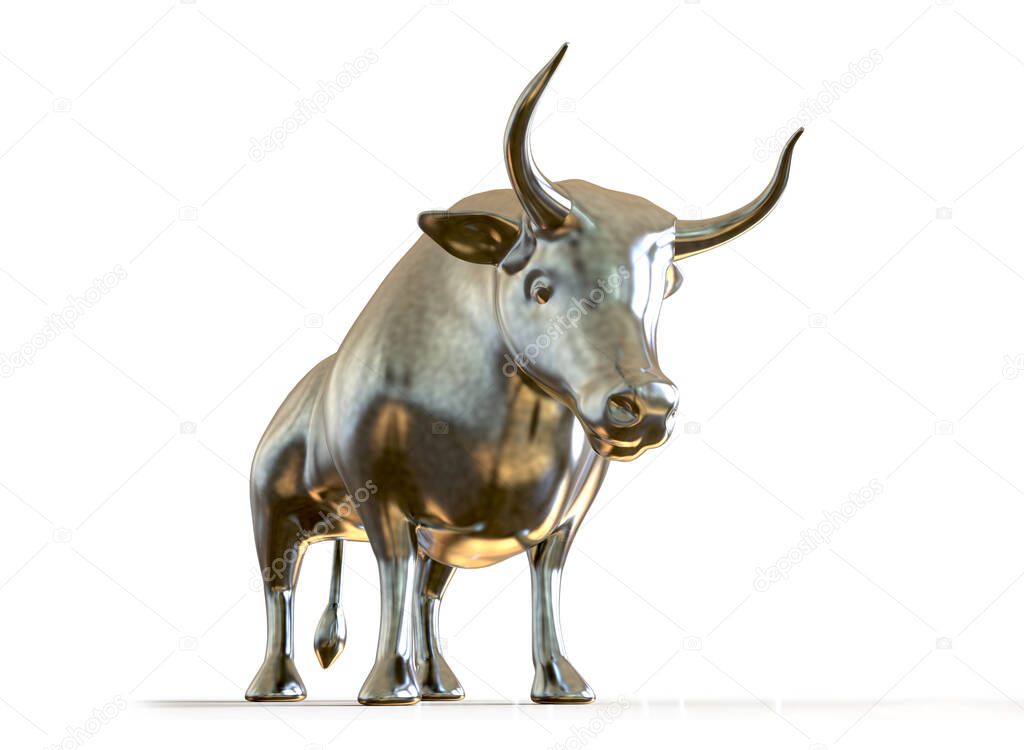 3D Metal bull isolated on white background