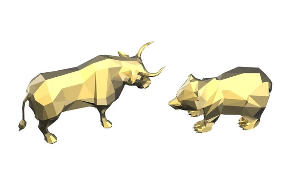 Golden Polygonal Bull Bear Isolated White Background Illustration — Stock Photo, Image