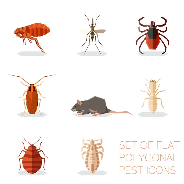 平面多边形害虫图标集的矢量图像 — 图库矢量图片