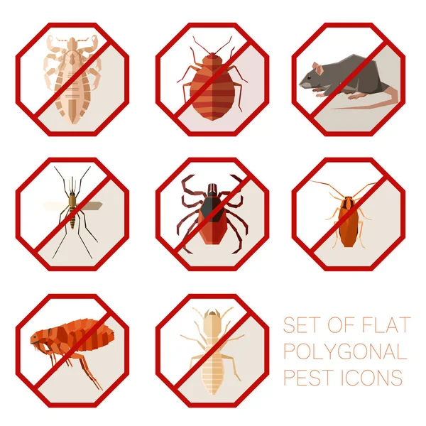 Set of flat polygonal signs of pest icons — Stock Vector
