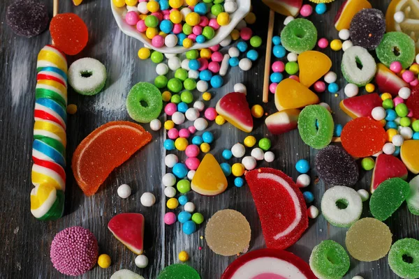 Colorful Candies Wooden Background — Stock Photo, Image