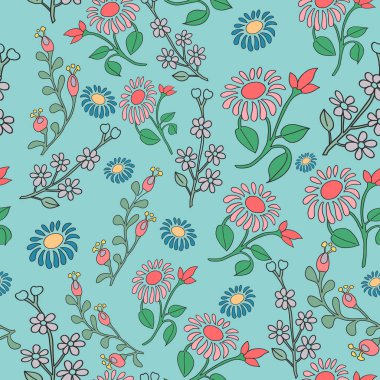 elle çizilmiş doodle tarzı çiçek seamless modeli