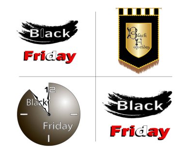 Set of vector images devoted to the day black friday. Stylized as a wall clock, brush stroke and knightly symbolism clipart
