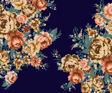 Çiçek desenli çiçekler ve yapraklar.