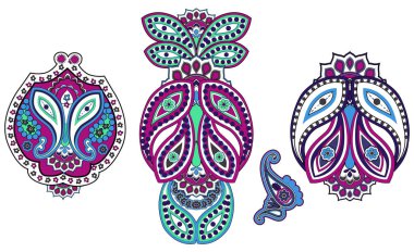 Set paisley izole Asya İllüstrasyon