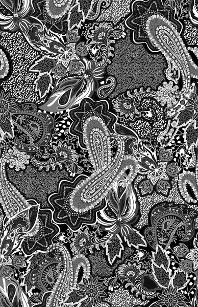 Zökkenőmentes fekete-fehér paisley minta. — Stock Fotó