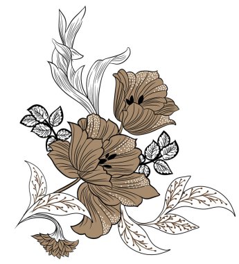 Dekoratif retro haşhaş çiçekleri. Renkli vintage çiçekler.