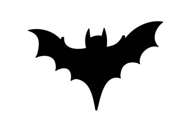 Siyah yarasa silueti uçan beyaz arka plana kanat çırpıyor. Cadılar bayramı korku fantezi teması mevsimlik posterler ve tasarım için gotik ve gizemli bir tasarım.