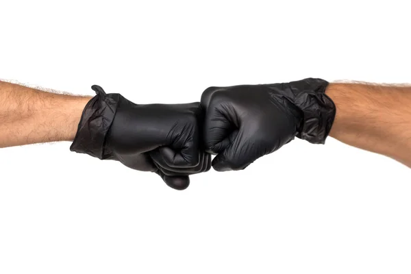 Hands Rubber Gloves Clenched Fists Isolate White Background Concept Confrontation — Stock Photo, Image