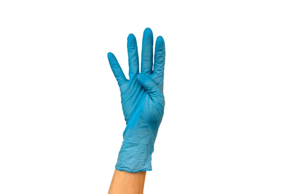 Kvinnlig Hand Färgad Gummihandske Isolera Vit Bakgrund Begreppet Arbete Kock — Stockfoto