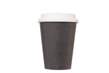 Siyah karton bardak beyaz bir plastik kapak ile take-away kahve için