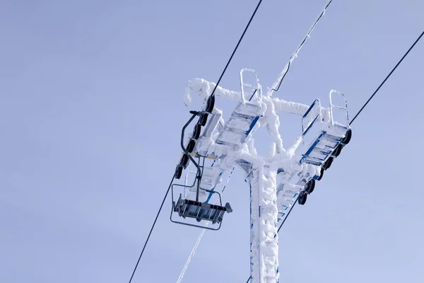 Ropes Ski Lift Cable Car Funicular Pillar Background Blue Sky — Stock Photo, Image