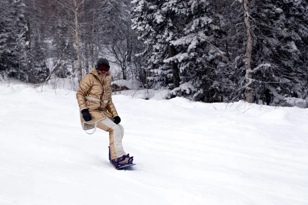 Rusya Sheregesh 2018 Profesyonel Kadın Snowboard Parlak Spor Giyim Yokuş — Stok fotoğraf