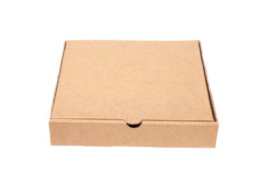 Boş kapalı karton bej pizza kutuları closeup. Hızlı teslimat gıda, yemek, akşam yemeği, öğle yemeği kavramı siparişinden karton konteyner restoranda İtalyan mutfağı