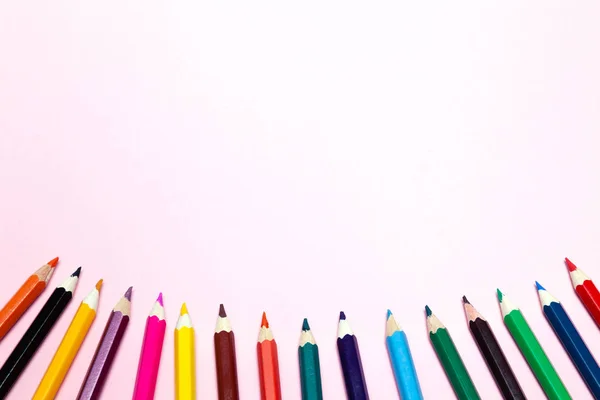 Seamless Colored Rainbow Pencils Row Wave Lower Side Several Arrangements — Stock Photo, Image