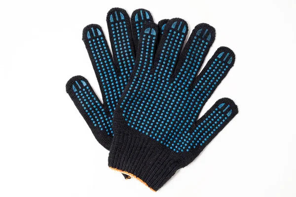 Detailní pár černých textilních pletených rukavic s profesionálním b — Stock fotografie