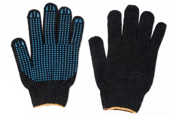 Detailní pár černých textilních pletených rukavic s profesionálním b — Stock fotografie