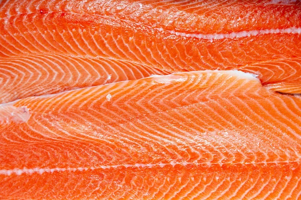 Closeup fresh norwegian salmon fillet fish on professional resta — Stock Photo, Image