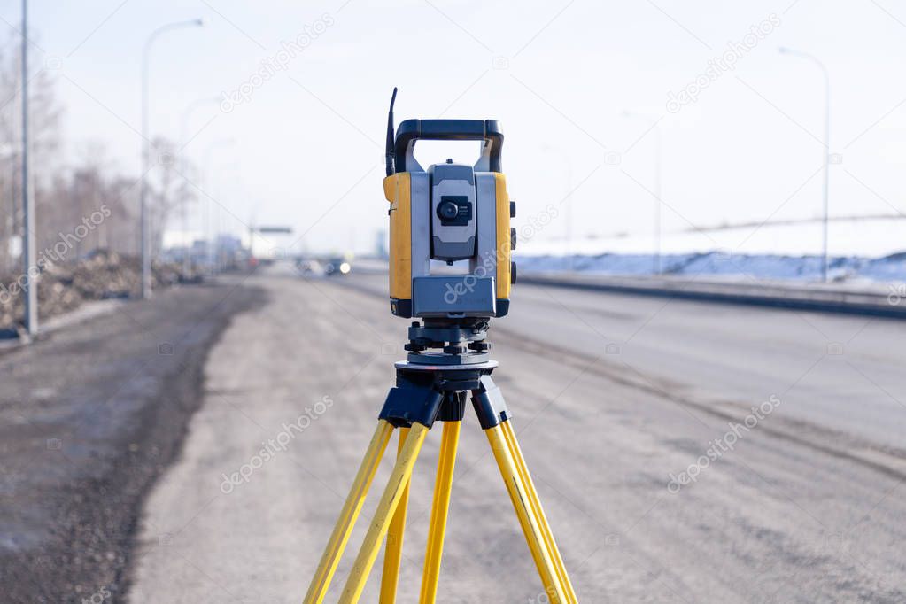 Russia Kemerovo 2019-03-15. Land surveyor equipment. Robotic tot
