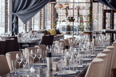 Noel ışıkları, dekor, iç mekan modern restoran, panoramik w
