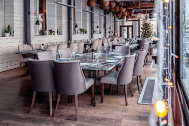 Noel ışıkları, dekor, iç mekan modern restoran, panoramik w