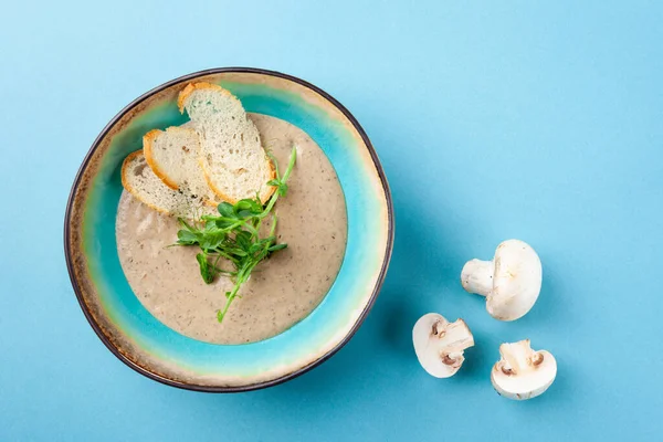 Tasty creamy mashed soup puree with champignon mushrooms — Stock Image Tasty creamy mashed soup puree with champignon mushrooms Royalty Free Stock Images