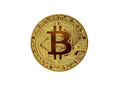 Beyaz zemin üzerine altın bitcoin nesne modeli. 