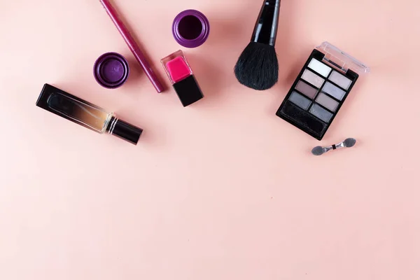 Set of decorative cosmetics on color background — Stock Image Set Decorative Cosmetics Color Background Royalty Free Stock Images