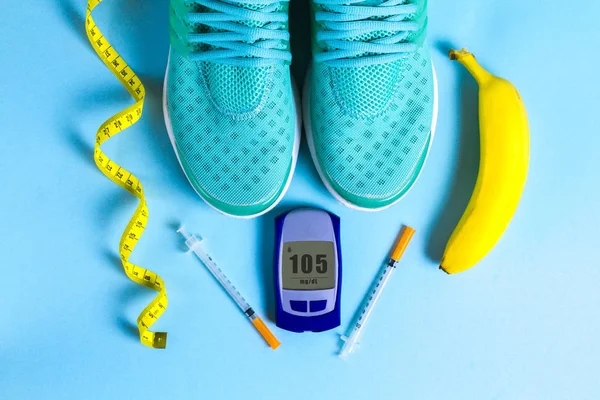 Έννοια Ενός Υγιεινού Τρόπου Ζωής Διαβήτης Σπορ Διαβητικός Λεπτή Σιλουέτα — Φωτογραφία Αρχείου