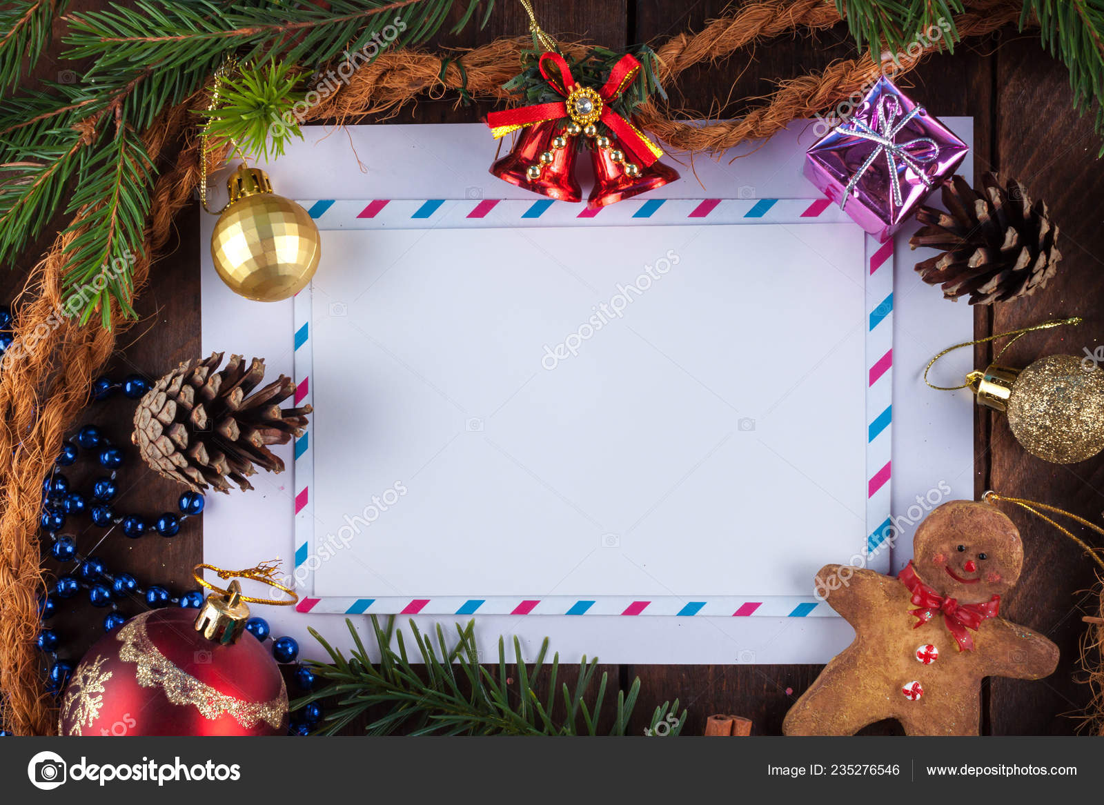 Marco Para Texto Hecho Adornos Navideños Vacaciones Año Nuevo Navidad —  Foto de stock #235276546 © goffkein, image size:1600x1167