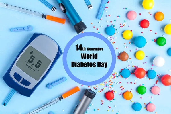 Diabetes Dia Mundial Diabetes Novembro Conceito Diabetes Medidor Glucose Injecções — Fotografia de Stock