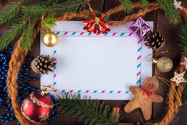 Cornice Testo Realizzato Con Ornamenti Natalizi Capodanno Vacanze Natale Piatto — Foto Stock