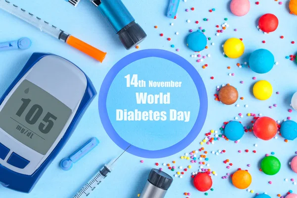 Diabetes Dia Mundial Diabetes Novembro Conceito Diabetes Medidor Glucose Injecções — Fotografia de Stock