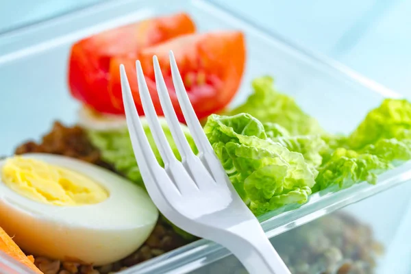 Healthy, healthy food in a plastic container. Snack at lunchtime. Diet, proper, healthy food. Lunch box