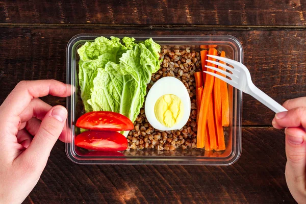 Comida Saludable Dietética Saludable Recipiente Plástico Bajar Peso Comer Bien — Foto de Stock