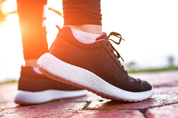 Young Fitness Woman Sneakers Engaged Sports Training Jogging Sunset Sports — Stock Photo, Image