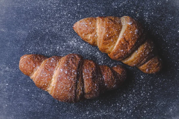 Café Manhã Francês Com Croissants Recém Assados Produtos Padaria Vista — Fotografia de Stock