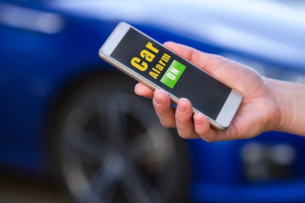 Araba Alarmı Telefonda Online Araba Hırsızlığından Kendinizi Korumak Için Bir — Stok fotoğraf