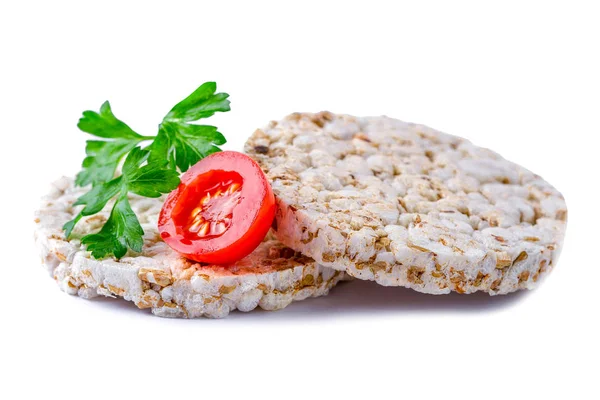 Izolované Rýže Chleba Cherry Rajčaty Čerstvou Petrželkou Bílém Pozadí Izolované — Stock fotografie