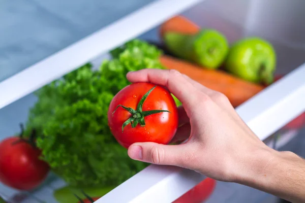 Avattu Jääkaappi Täynnä Tuoreita Vihanneksia Terveellinen Oikea Ruoka — kuvapankkivalokuva