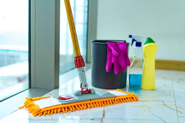 Desinfectantes Fregona Productos Limpieza Para Limpiar Casa Fregar Trabajo Doméstico — Foto de Stock