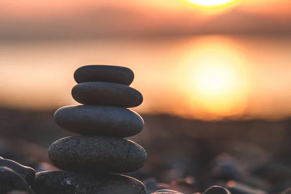 Sea Pebbles Beach Sunset Wallpaper Background Balance Harmony Meditation Concept — Stock Photo, Image