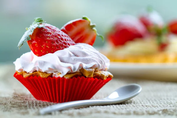 Tasty strawberry cream cake. Pastry. Sweet dessert