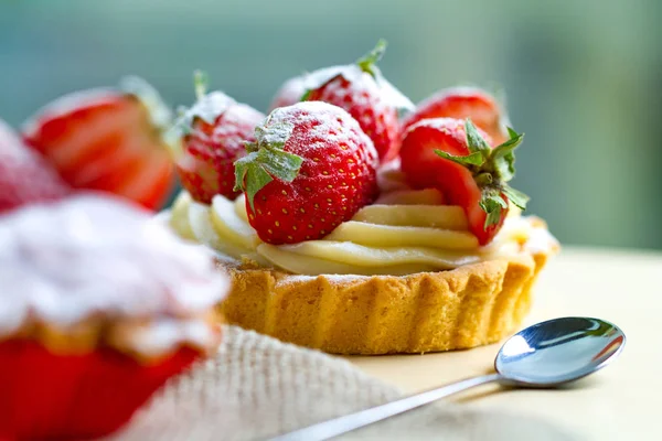 Tasty strawberry cream cake. Pastry. Sweet dessert