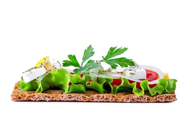 Sandviș Izolat Crocant Brânză Roșii Salată Verde Ceapă Pătrunjel Proaspăt — Fotografie, imagine de stoc