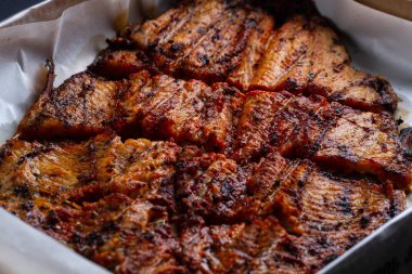 Taze balık ızgara doku. Izgara somon 