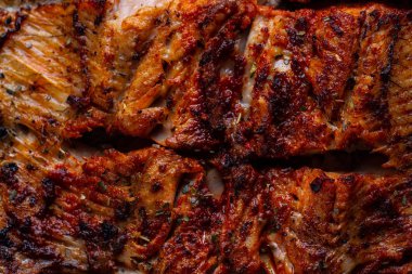 Taze balık ızgara doku. Izgara somon