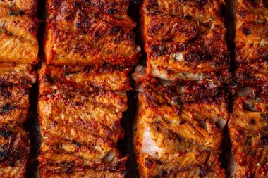 Taze balık ızgara doku. Izgara somon