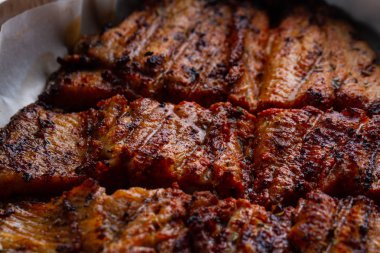 Taze balık ızgara doku. Izgara somon 